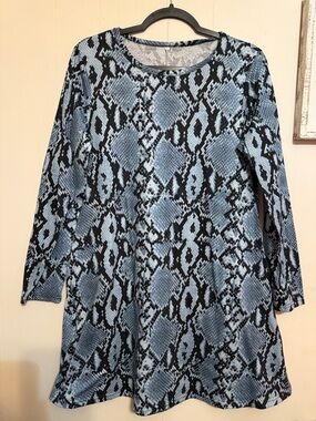 Blue and Black Snake Print Long Sleeve Tunic